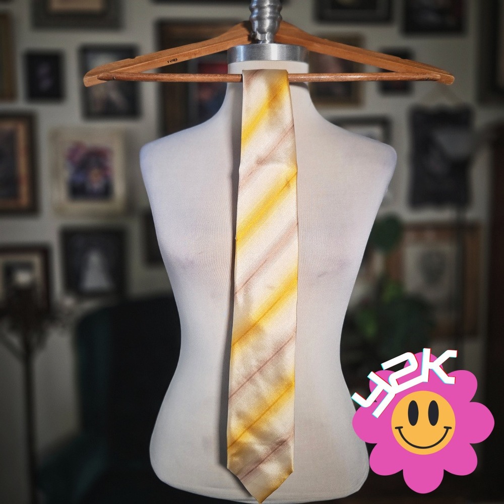 Prada Silk Tie Mens Yellow Gold Vintage Y2K Stripe Luxury Designer Necktie Italy